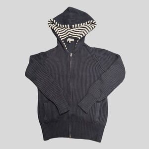 Marled Black and White Zip Up Sweater